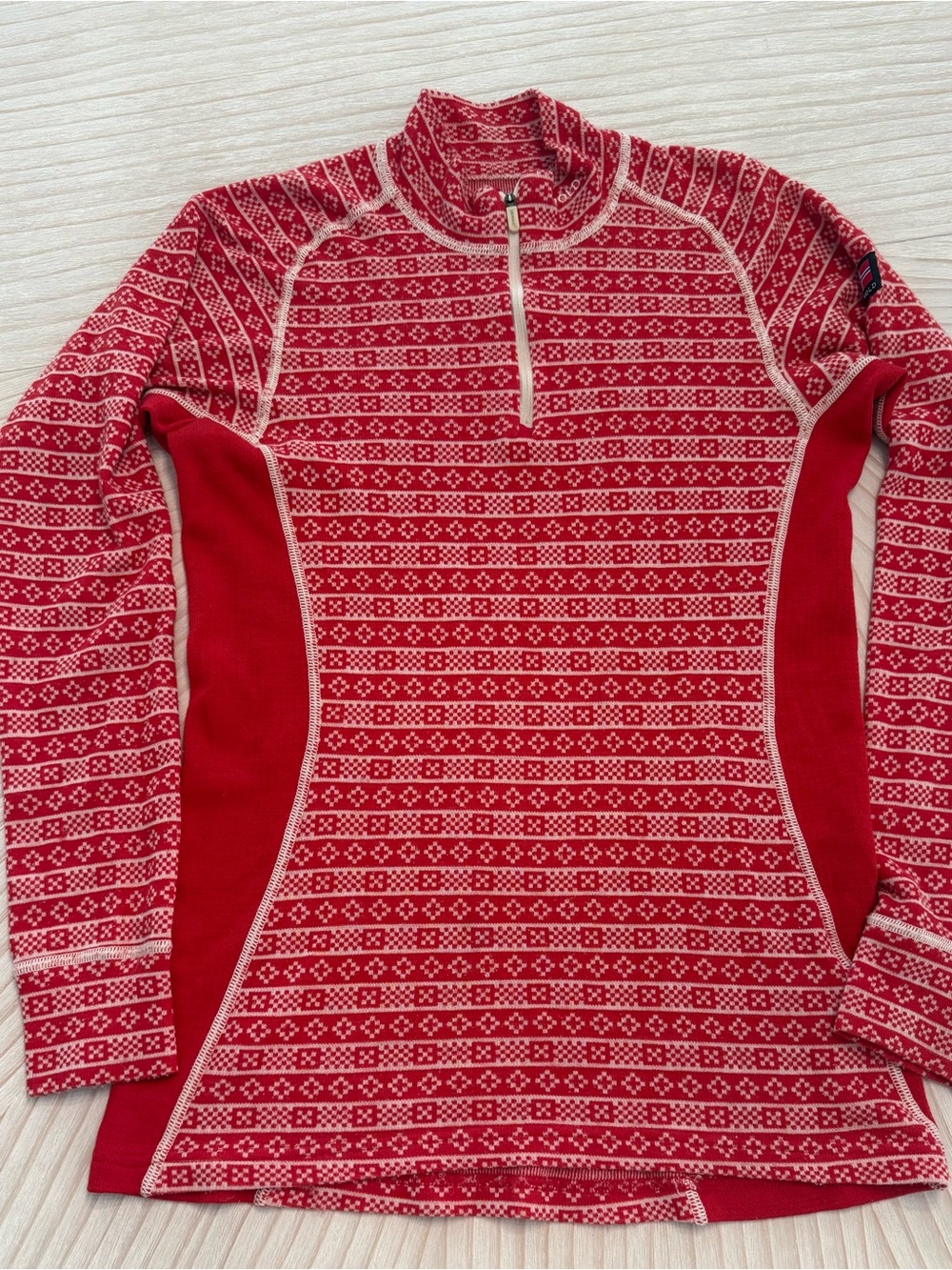 Women's Red Patterned Half-Zip Sweater